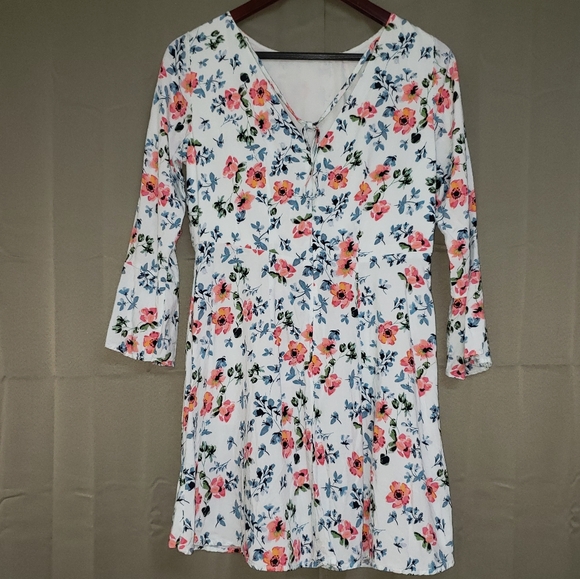 Loft floral tie back bell sleeve summer dress - Picture 2 of 8